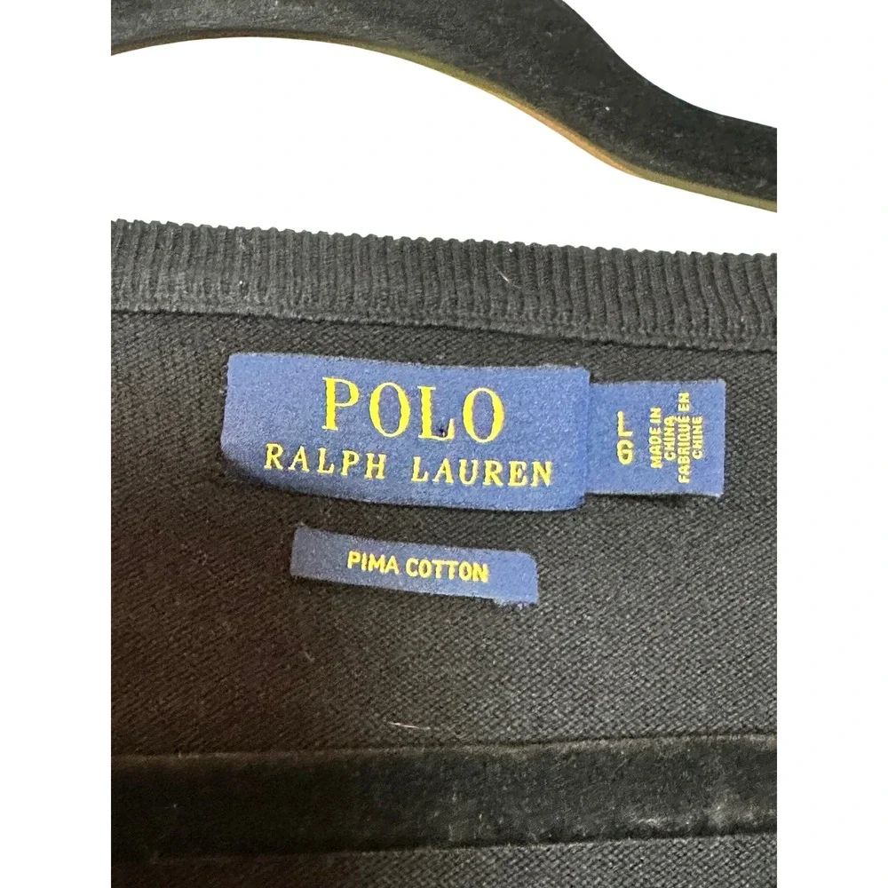 Polo Ralph Lauren Mens Black Pima Cotton V-Neck Sweater Size Large Pony Logo